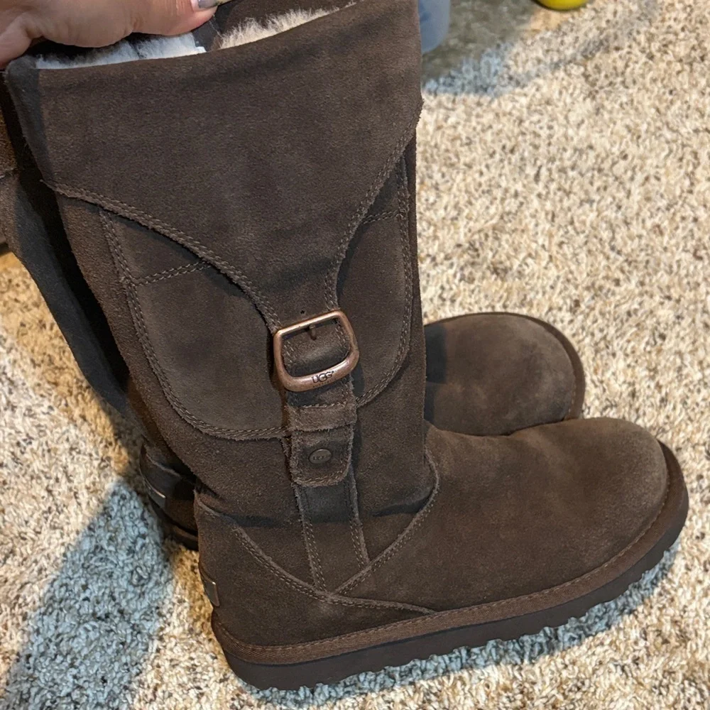 UGG Chocolate Suede Boots with Fur Lining